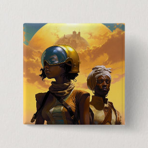 Planet Explorers Afrofuturistic Science Fiction Vierkante Button 5,1 Cm