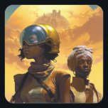 Planet Explorers Afrofuturistic Science Fiction Vierkante Sticker<br><div class="desc">Fantasy art producten van The Lunarium.</div>