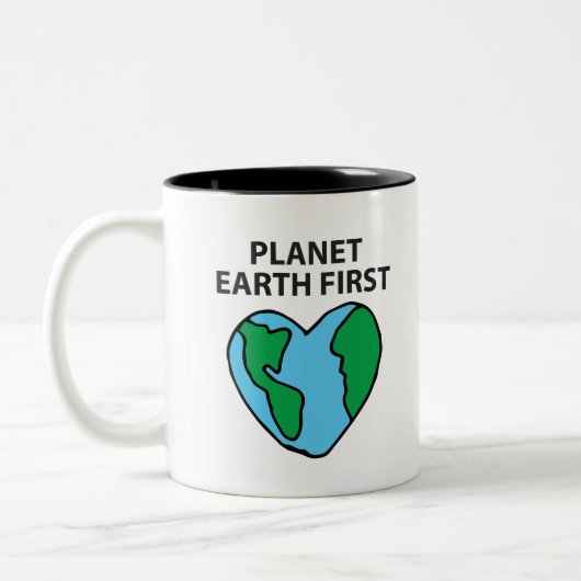 Planet First Ecological Icon Happy Earth Clipart Tweekleurige Koffiemok (Links)
