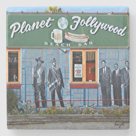 Planet Follywood, Folly Beach, Onderzetter. Stenen Onderzetter (Voorkant)