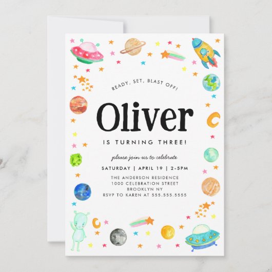 Planet Galaxy Ruimteschip Alien Buitenruimte Verja Kaart (Voorkant)