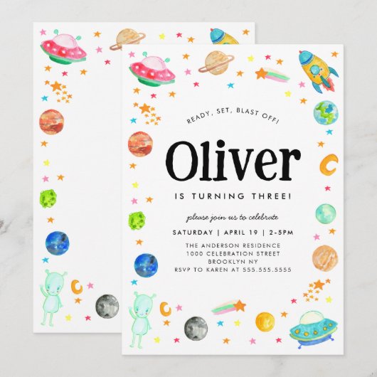 Planet Galaxy Ruimteschip Alien Buitenruimte Verja Kaart (Voorkant / Achterkant)