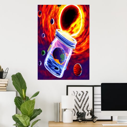 Planet in een glazen pot | AI Art Poster (Thuiskantoor)