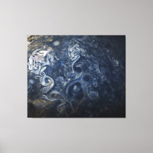 Planet Jupiter Blues Blauw Wit Juno Cam Draaien Canvas Afdruk