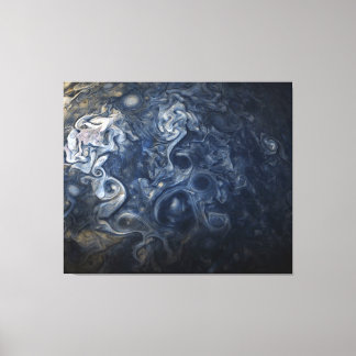 Planet Jupiter Blues Blauw Wit Juno Cam Draaien Canvas Afdruk