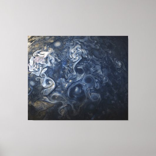 Planet Jupiter Blues Blauw Wit Juno Cam Draaien Canvas Afdruk (Voorkant)