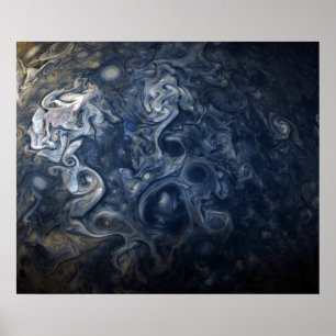 Planet Jupiter Blues Blauw Wit Juno Cam Draaien Poster