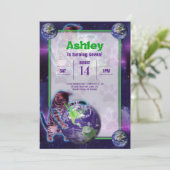 Planet Laser Cat Party Uitnodiging (Staand voorkant)