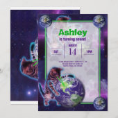 Planet Laser Cat Party Uitnodiging (Voorkant / Achterkant)