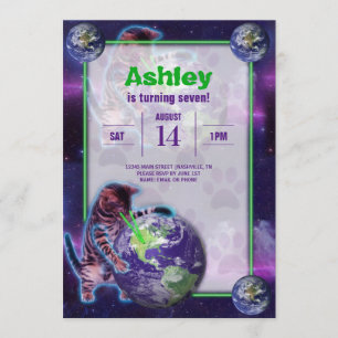 Planet Laser Cat Party Uitnodiging