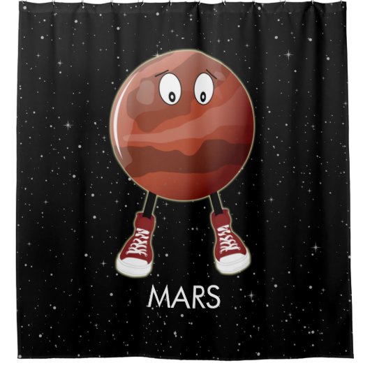 Planet Mars en sterren Douchegordijn (Voorkant)