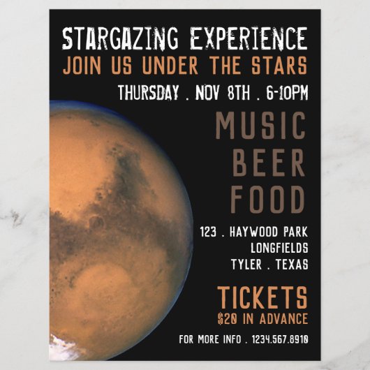 Planet Mars, Planetarium Event Adverteren Flyer (Voorkant)
