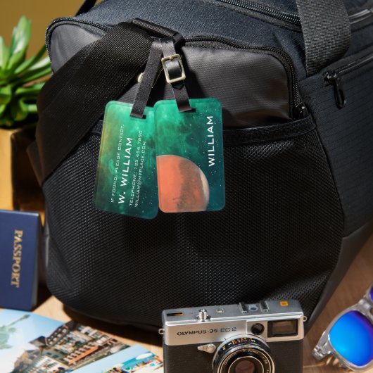 Planet Mars Solar System Space Green Galaxy Bagagelabel (Voorkant /achterkant)