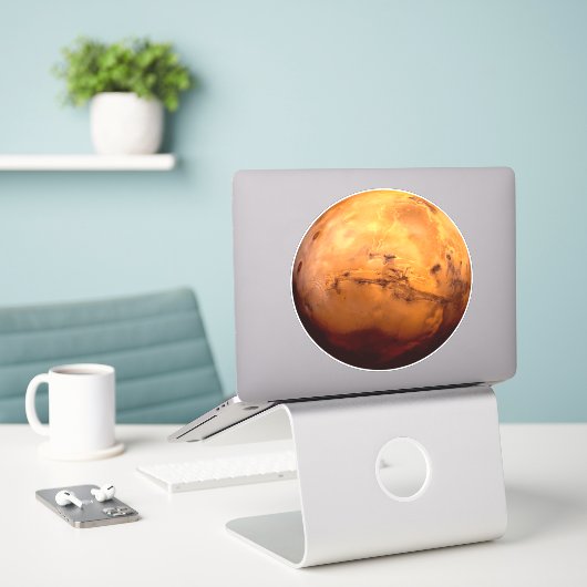 Planet Mars Sticker (Laptop op bureau)