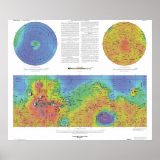Planet Mars - Topografische kaart Poster
