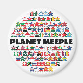 Planet Meeple, Black Text Round Magnet (Voorkant)