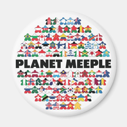 Planet Meeple, Black Text Round Magnet (Voorkant)