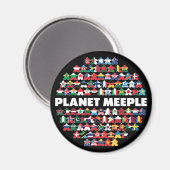 Planet Meeple, White Text Round Magnet (Voorkant / Achterkant)