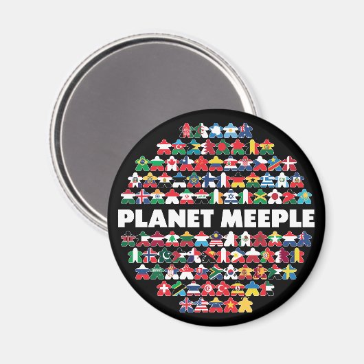 Planet Meeple, White Text Round Magnet (Voorkant / Achterkant)