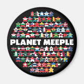 Planet Meeple, White Text Round Magnet (Voorkant)