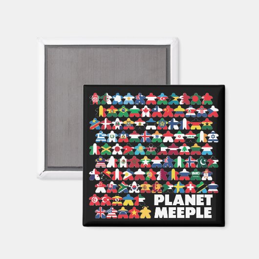 Planet Meeple, White Text Square Magnet (Voorkant / Achterkant)