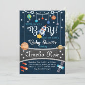 Planet Outer Space Baby shower Invitation Boy Kaart (Staand voorkant)
