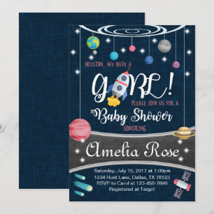 Planet Outer Space Baby shower Invitation Girl Kaart