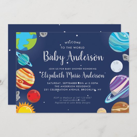 Planet Outer Space Galaxy Solar System Baby shower Kaart (Voorkant / Achterkant)