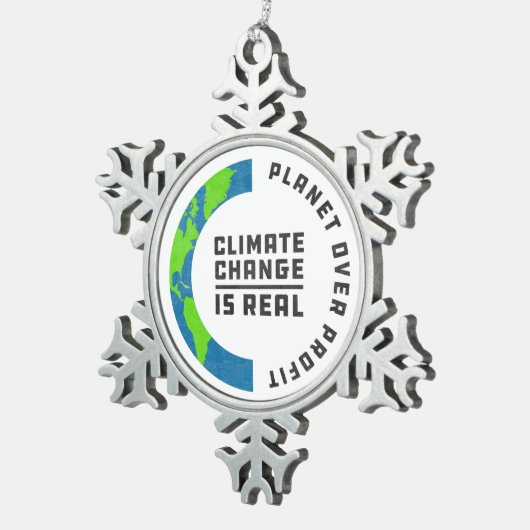 Planet over winst klimaatverandering door wereldwi tin sneeuwvlok ornament (Rechts)