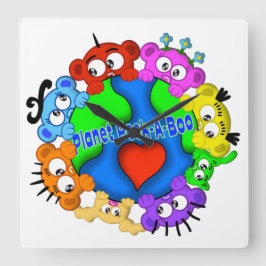 Planet Peek-A-Boo-ontwerpklok Vierkante Klok