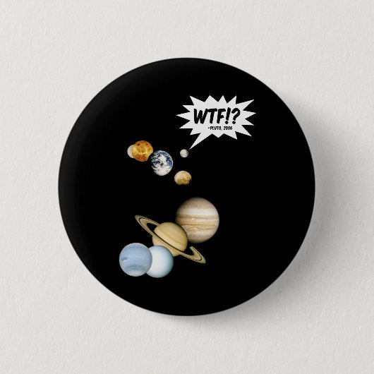 Planet Pluto WTF.? Funny Science Geek Astronomie Ronde Button 5,7 Cm (Voorkant)