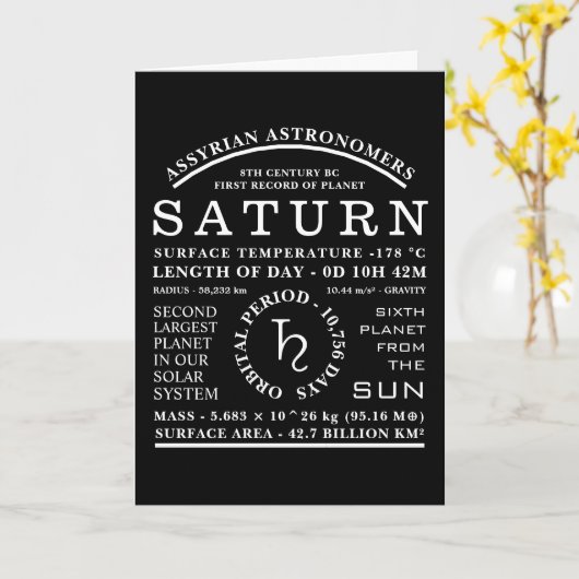 Planet Saturn Gedetailleerd Astronomisch Symbool Kaart (Gele Bloem)