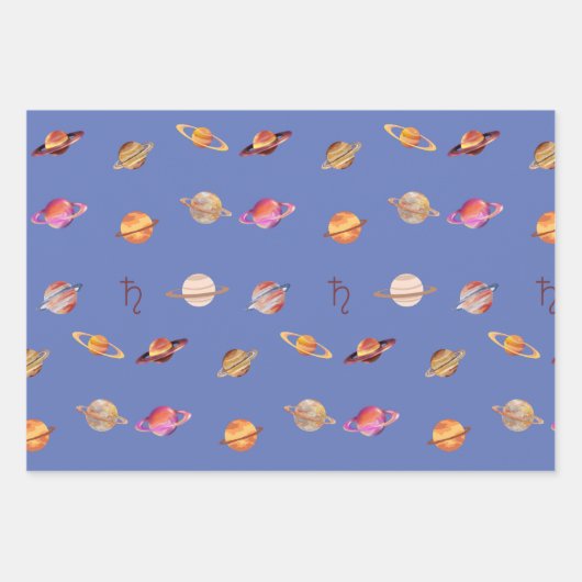 Planet Saturn (gemengde kleur) Blauw en zwart Inpakpapier Vel (Voorkant 3)
