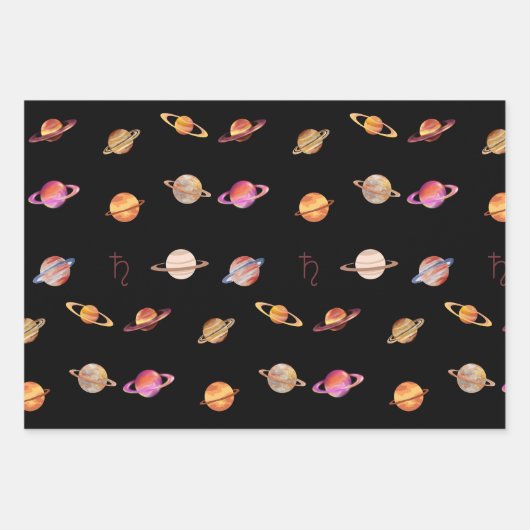 Planet Saturn (gemengde kleur) Blauw en zwart Inpakpapier Vel (Voorkant 2)