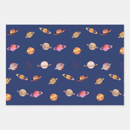 Planet Saturn (gemengde kleur) Blauw en zwart Inpakpapier Vel (Voorkant)