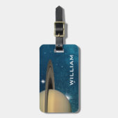 Planet Saturn Solar System Space Paars Galaxy Bagagelabel (Voorkant verticaal)