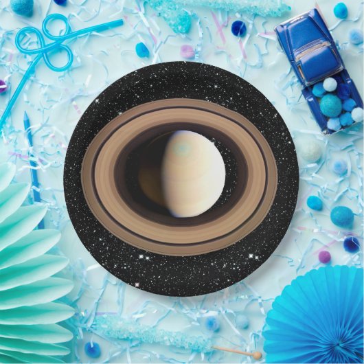 PLANET SATURN sterachtergrond (zonnestelsel) ~~ Papieren Bordje (Feest)