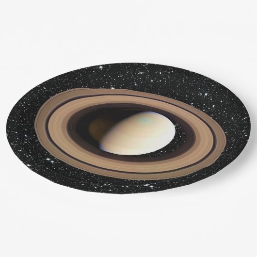 PLANET SATURN sterachtergrond (zonnestelsel) ~~ Papieren Bordje (Gekanteld)