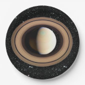 PLANET SATURN sterachtergrond (zonnestelsel) ~~ Papieren Bordje (Voorkant)