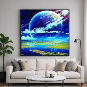Planet Skies - Exotisch landschap Illustratie Stij Poster