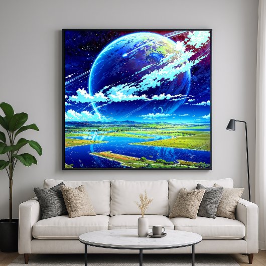 Planet Skies - Exotisch landschap Illustratie Stij Poster