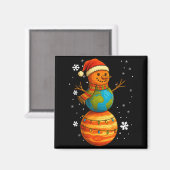 Planet Snowman Earth Saturn Christmas Holiday Art  Magneet (Voorkant / Achterkant)
