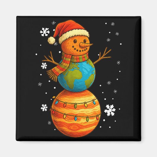 Planet Snowman Earth Saturn Christmas Holiday Art  Magneet (Voorkant)