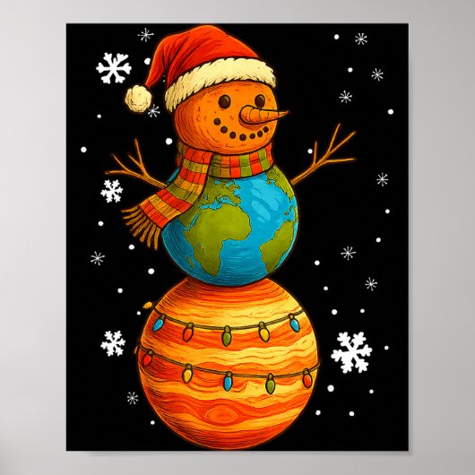 Planet Snowman Earth Saturn Christmas Holiday Art  Poster (Voorkant)