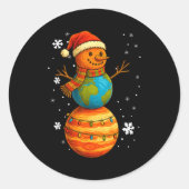 Planet Snowman Earth Saturn Christmas Holiday Art  Ronde Sticker (Voorkant)