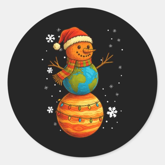 Planet Snowman Earth Saturn Christmas Holiday Art  Ronde Sticker (Voorkant)