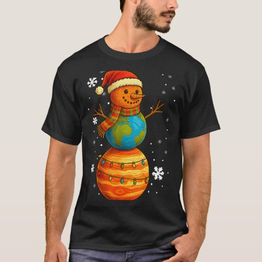 Planet Snowman Earth Saturn Christmas Holiday Art  T-shirt (Voorkant)