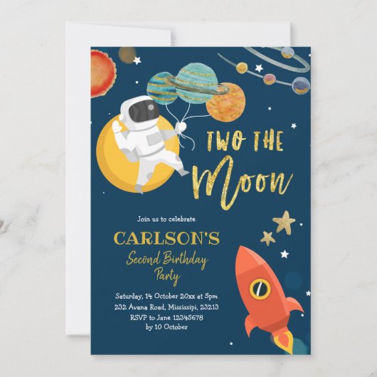 Planet Solar Space Twee: Moon Invitation Kaart (Voorkant)