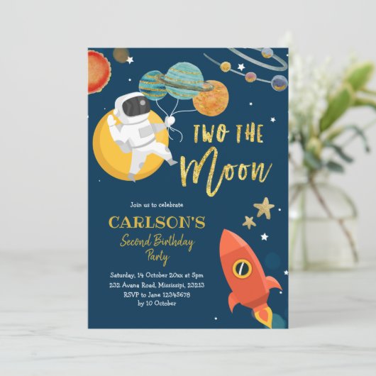 Planet Solar Space Twee: Moon Invitation Kaart (Staand voorkant)