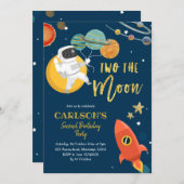 Planet Solar Space Twee: Moon Invitation Kaart (Voorkant / Achterkant)